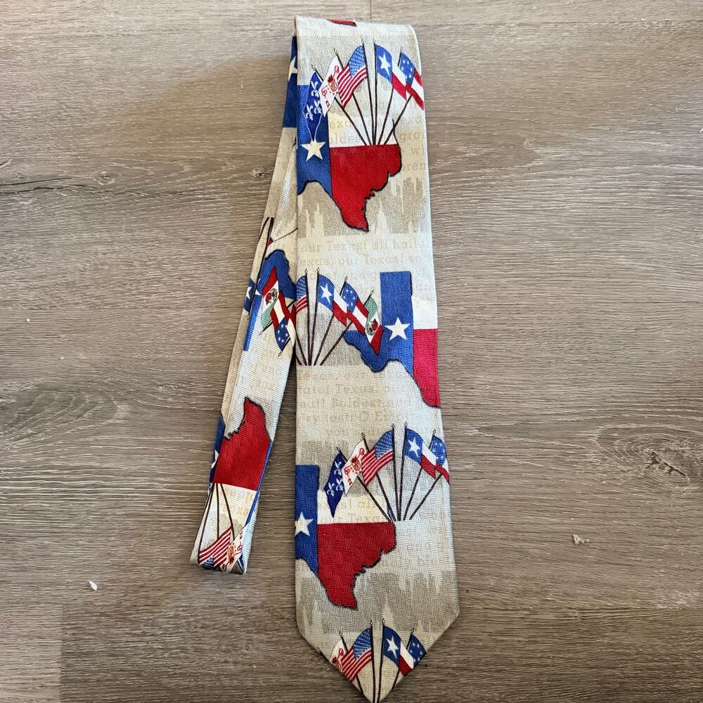 Texas Flag State Neck Tie Mens 1999 Vintage Six Flags & State Politics July 4